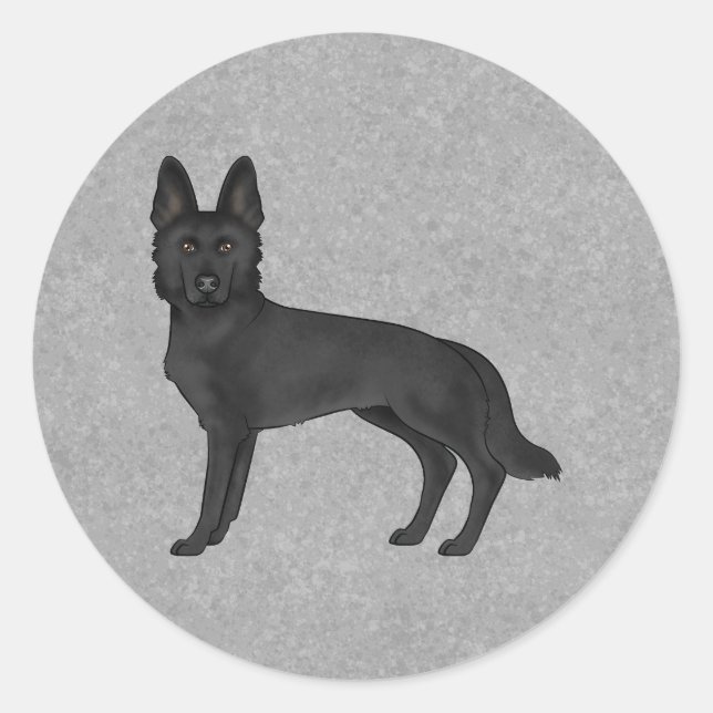 Sticker Rond Berger noir allemand mignon chien de dessin debout (Devant)