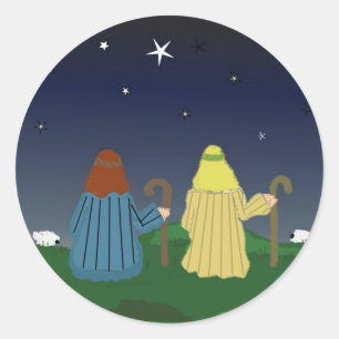 Sticker Rond Bergers veillant sur leurs troupeaux