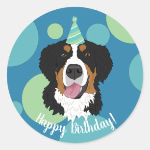 Sticker Rond Bernese Mountain Dog Anniversaire