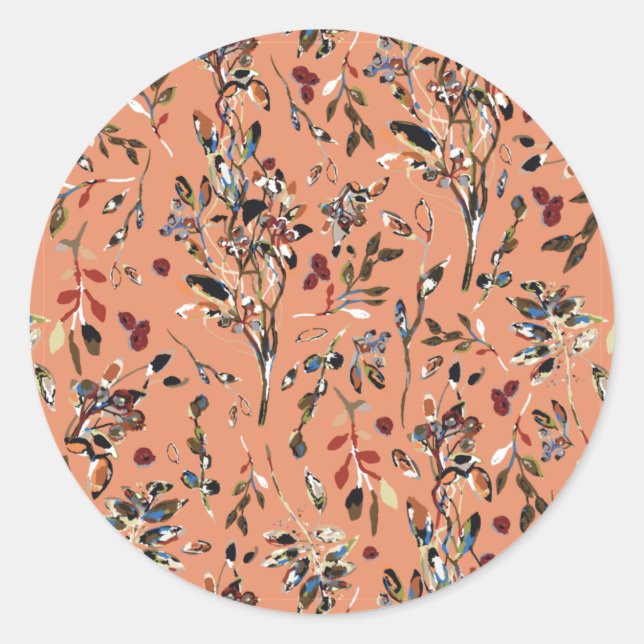 Sticker Rond Berries feuilles Orange Élégant motif floral (Devant)
