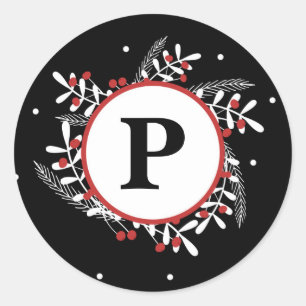 Sticker Rond Berries rouges et Feuilles blancs Russe Black Holi