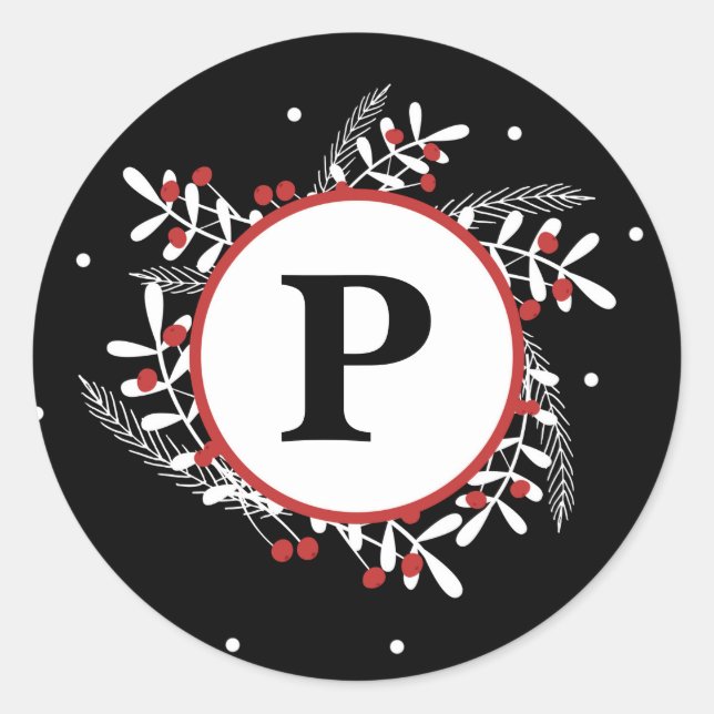 Sticker Rond Berries rouges et Feuilles blancs Russe Black Holi (Devant)