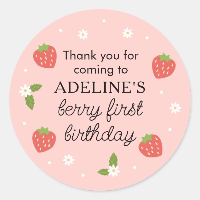 Sticker Rond Berry 1er Anniversaire Fraise Première fête d'anni (Devant)