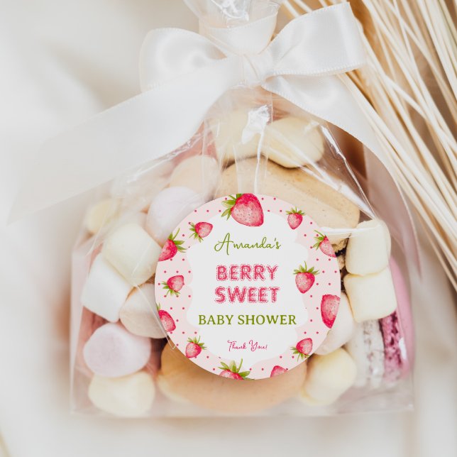 Sticker Rond Berry aux fraises Fuchsia Merci Baby shower (Créateur téléchargé)