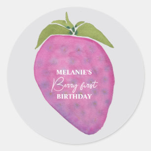 Sticker Rond Berry aux fraises roses Premier anniversaire
