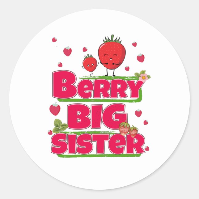 Sticker Rond Berry Big Sister - Pun mignonne aux fraises (Devant)