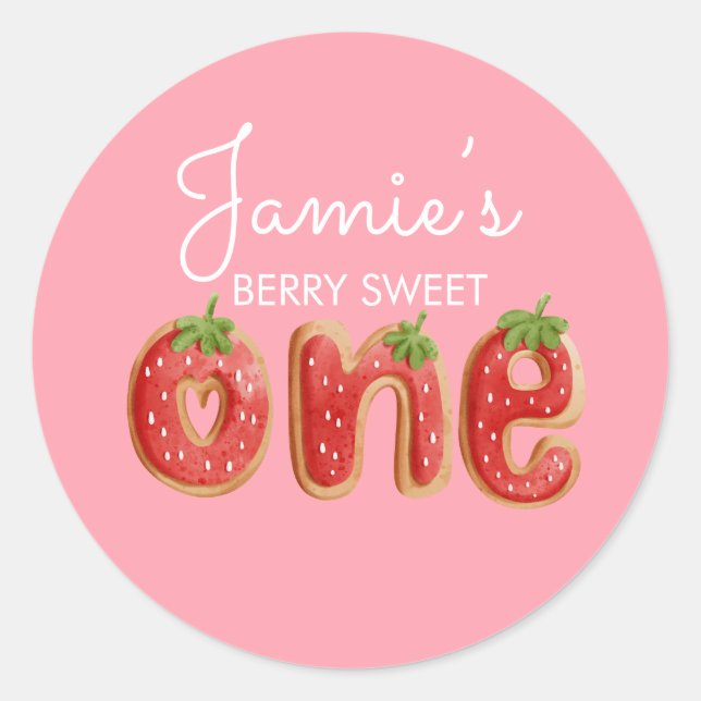 Sticker Rond Berry Cookies One Pink First Birthday Party (Devant)