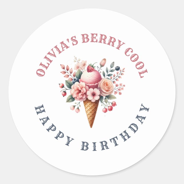 Sticker Rond Berry Cool Bonne fête de crème glacée anniversaire (Devant)