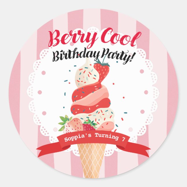 Sticker Rond Berry Cool crème glacée fraise Anniversaire (Devant)