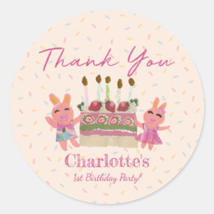 Sticker Rond Bérry doux lapins   Soirée d'anniversaire rose