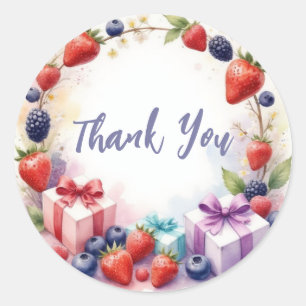 Sticker Rond Berry First Birthday Strawberry Party - Merci
