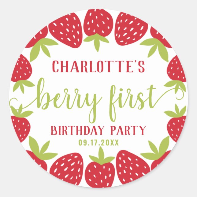Sticker Rond Berry First Strawberry 1er fête d'anniversaire Per (Devant)