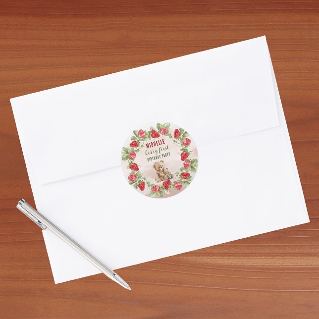 Sticker Rond Berry First Strawberry et Bear Anniversaire (Créateur téléchargé)