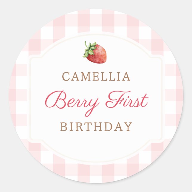 Sticker Rond Berry First Strawberry Jam 1ère fête d'anniversair (Devant)
