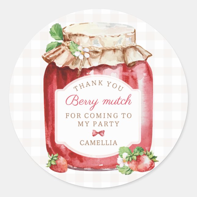 Sticker Rond Berry First Strawberry Jam 1ère fête d'anniversair (Devant)