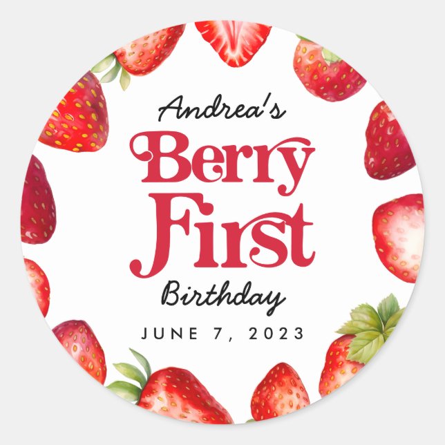 Sticker Rond Berry fraise moderne Premier anniversaire (Devant)