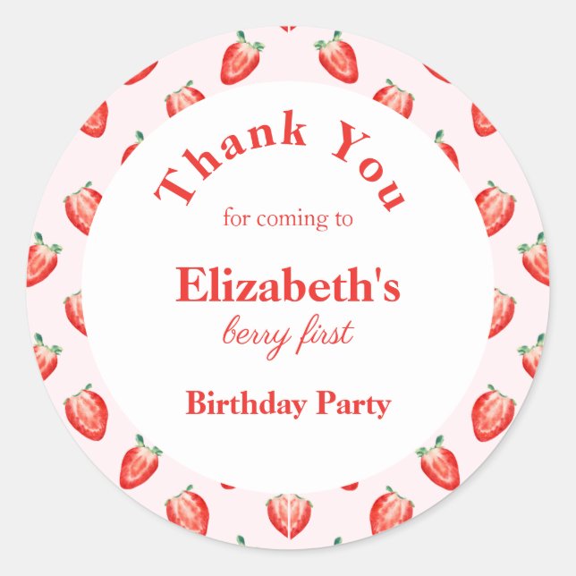 Sticker Rond Berry fraise Premier anniversaire (Devant)
