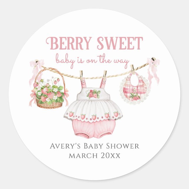 Sticker Rond Berry fraise Sweet moderne bébé fille douche (Devant)