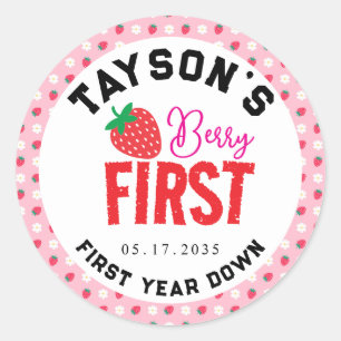 Sticker Rond Berry Premier anniversaire 1er anniversaire fraise
