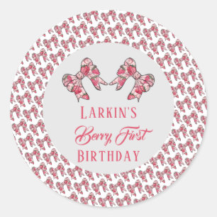 Sticker Rond Berry premier anniversaire de fraise Bow rose