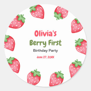 Sticker Rond Berry Premier anniversaire fraise 1er anniversaire