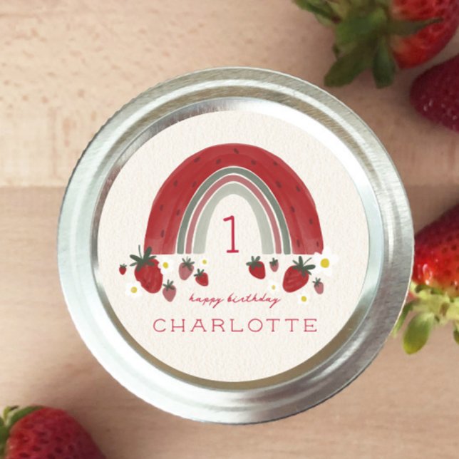 Sticker Rond Berry Premier anniversaire fraise arc-en-ciel Flor (Créateur téléchargé)