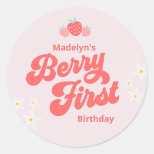 Sticker Rond Berry Premier Anniversaire Fraise rose classique r
