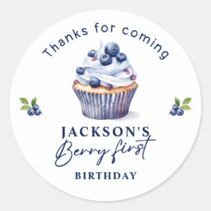 Sticker Rond Berry Première fête d'anniversaire Blueberry Merci