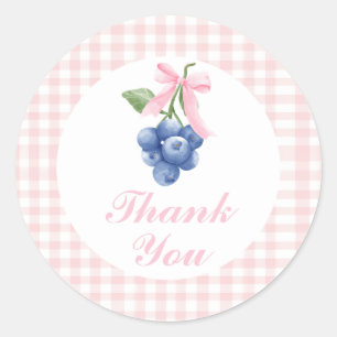 Sticker Rond Berry Sweet bleu anniversaire Ruban Rose Merci