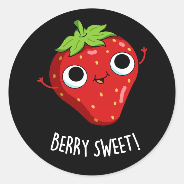 Sticker Rond Berry Sweet Funny Pun de fraise Dark BG (Devant)