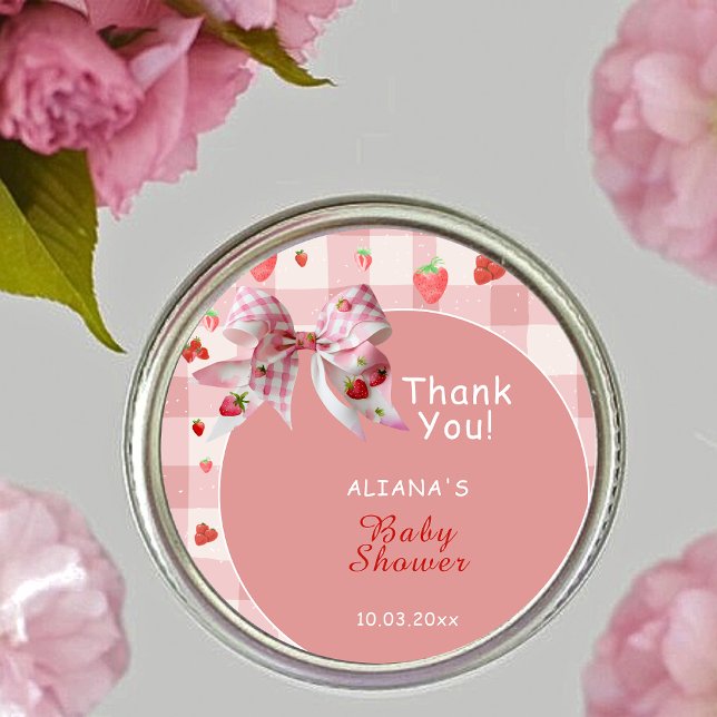 Sticker Rond Berry Sweet Rose À damiers merci Baby shower (Créateur téléchargé)