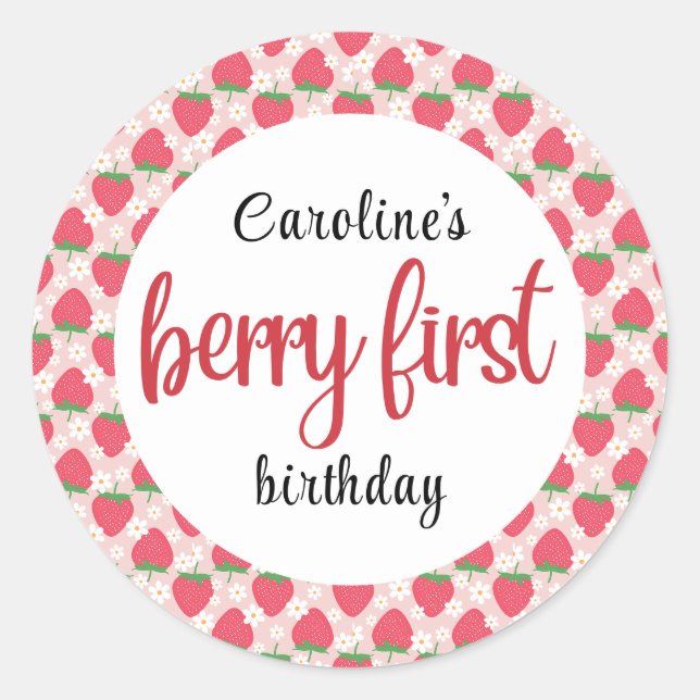 Sticker Rond Berry Sweet Strawberry 1er fête d'anniversaire (Devant)
