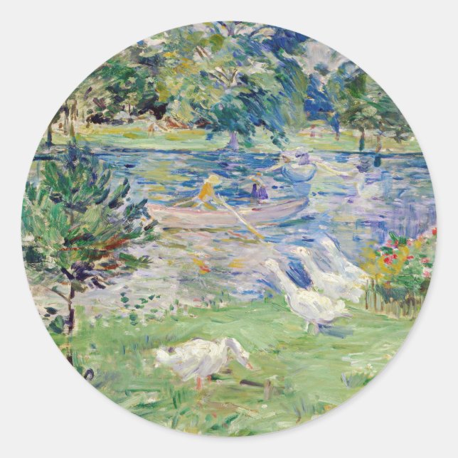 Sticker Rond Berthe Morisot - Fille en bateau avec oie (Devant)