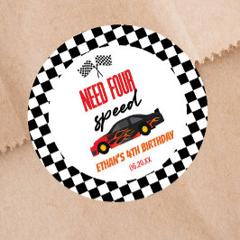 Sticker Rond Besoin de quatre vitesses Red Race Car 4e fête d'a