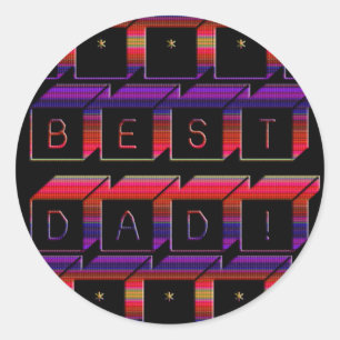 Sticker Rond Best Dad Block Text red & Purple