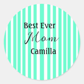 Sticker Rond Best ever mom green stripped pattern pastel neon 
