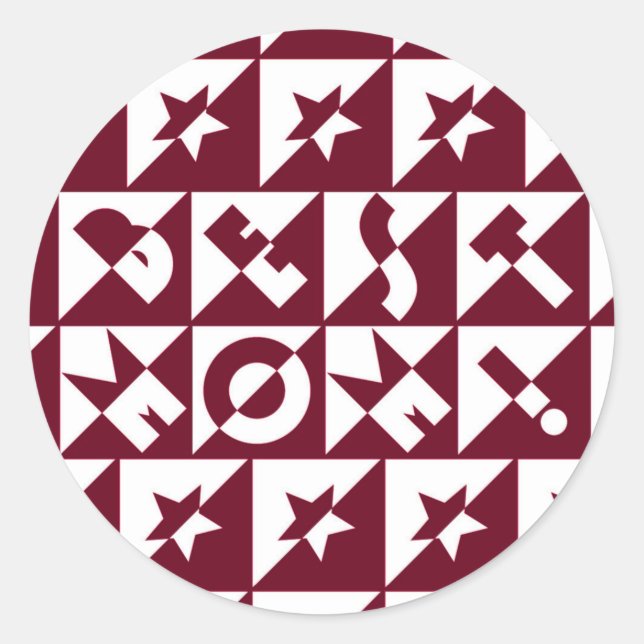 Sticker Rond Best Mama Red and White Pattern with Stars (Devant)