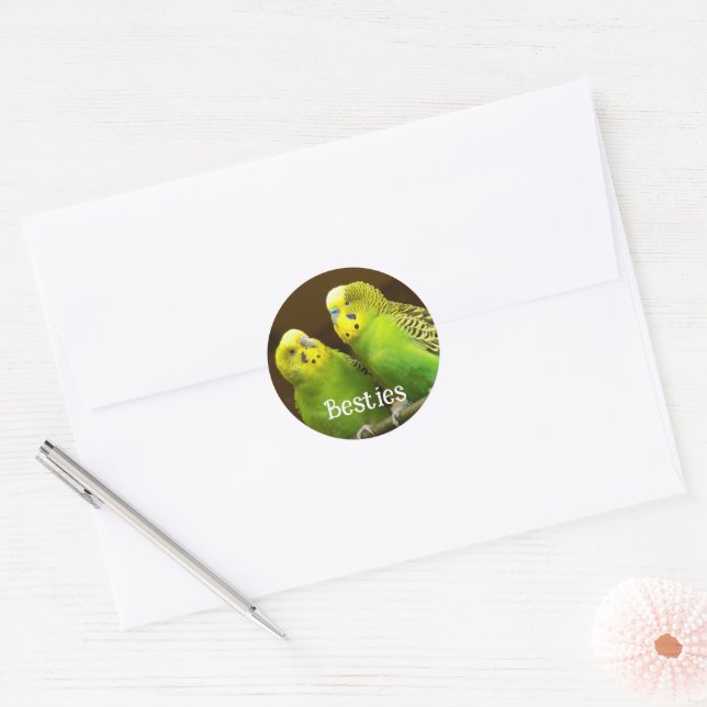 Sticker Rond Besties Green and Yellow Parakeets (Enveloppe)