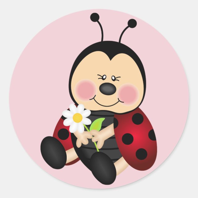 Sticker Rond Bestiole de femme de dessin mignon (Devant)