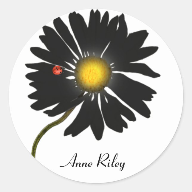 Sticker Rond bestiole sur marguerite noire (Devant)