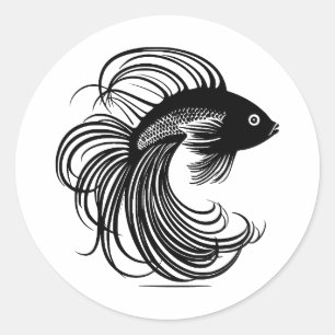 Sticker Rond Bêta poisson en noir et blanc minimaliste