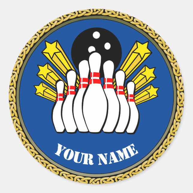 Sticker Rond Béton personnalisé Bowling - Ajouter un nom - Bleu (Devant)
