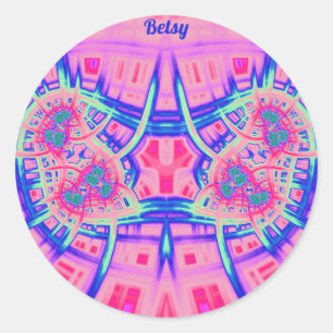 Sticker Rond BETSY ~ Bleu rose et vert BRIGHT AMUSANT! ~