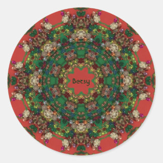 Sticker Rond BETSY ~ NOËL ~ Vert Jaune Rouge Bleu ~