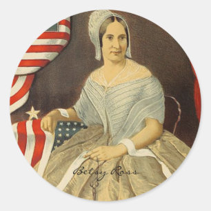 Sticker Rond Betsy Ross Premier drapeau américain Portrait Vint