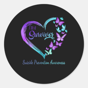 Sticker Rond Beurre Coeur Je Suis Survivant Suicide Prévention 