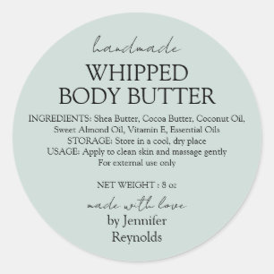 Sticker Rond Beurre Corporel Fait Main Vert Pastel Bio Classiqu
