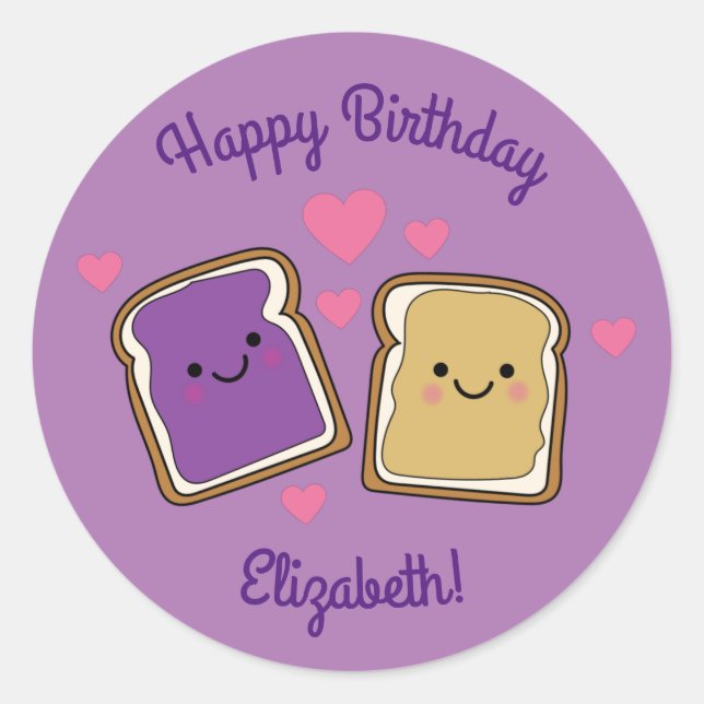 Sticker Rond Beurre d'arachide et Jelly fête d'anniversaire PBJ (Devant)