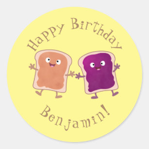 Sticker Rond Beurre d'arachide mignonne et caricature sandwich 