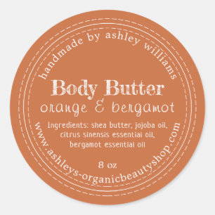 Sticker Rond Beurre de corps fait main Affaires bio Brûlé Orang